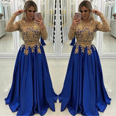 Gold Beads Lace Appliques Evening Dress with Sleeves